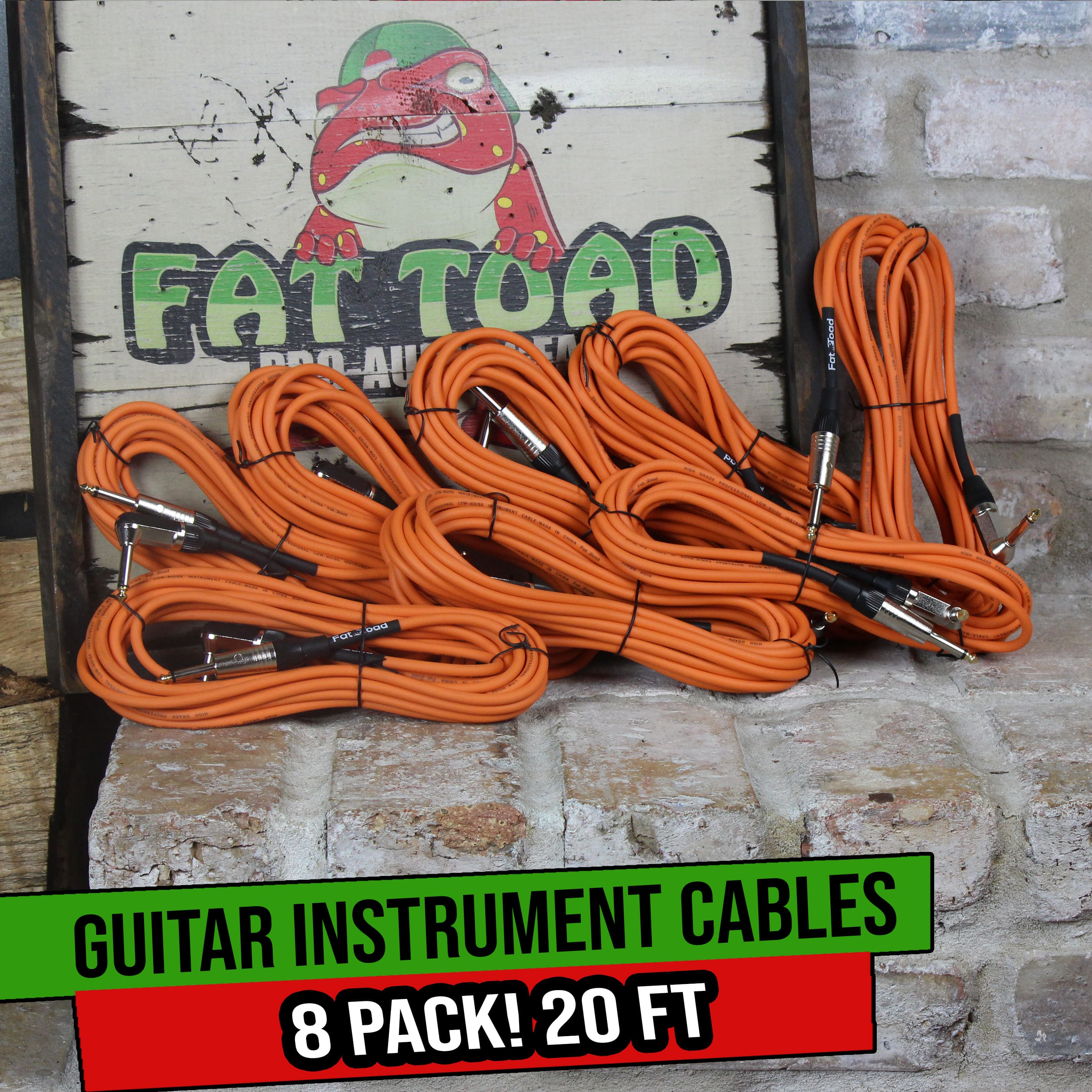(8 PACK) 20FT Guitar Cables | Fat Toad 24GA Wires Electric Pedal PA Speaker AMP