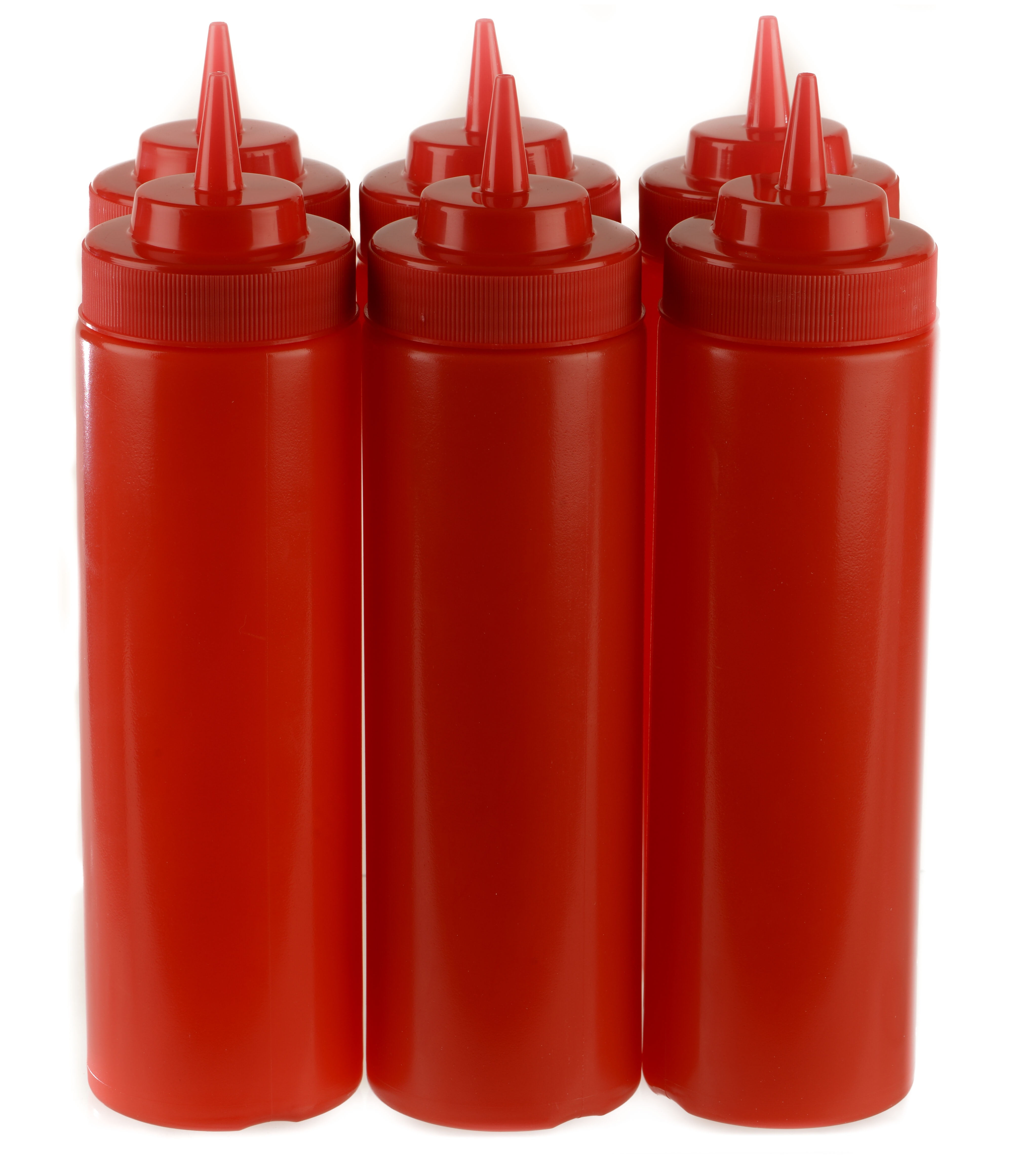 [8 PACK] 24 Oz Red Plastic Condiment Squeeze Bottles Squirt Bottle for Sauces, Dressing, Arts and Crafts, Ketchup, Mustard, Oil, BBQ - Clear Reusable Plastic Containers, BPA Free, Dishwasher Safe