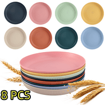 CCF 8pcs 9 inche Wheat Straw Plates, Lightweight Unbreakable Dinner Plate, Microwave Safe, Reusable