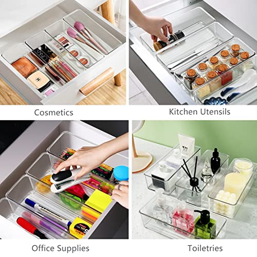 8 PACK Clear Stackable Drawer Organizer Bins, Plastic Organizer Bins ...