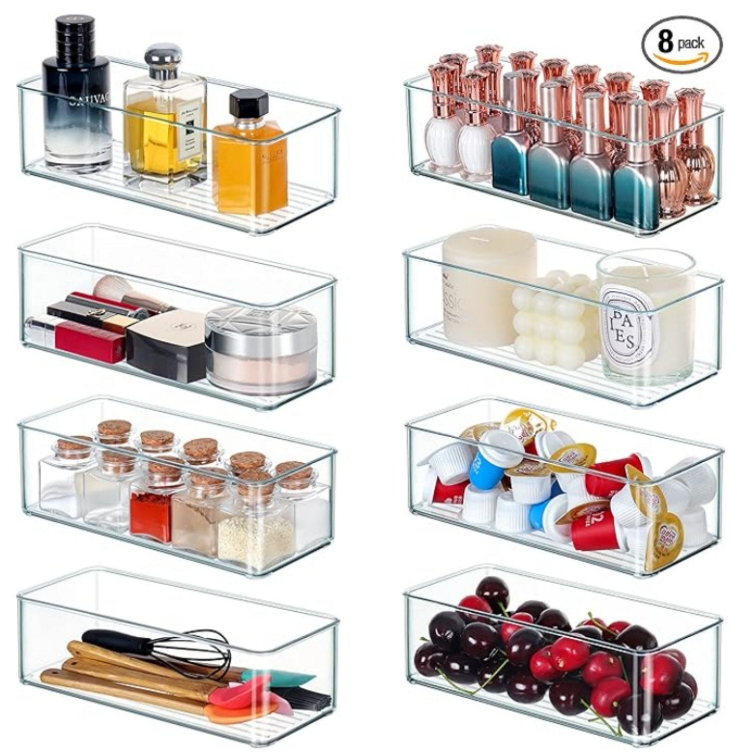 8 PACK Clear Stackable Drawer Organizer Bins, Plastic Organizer Bins ...