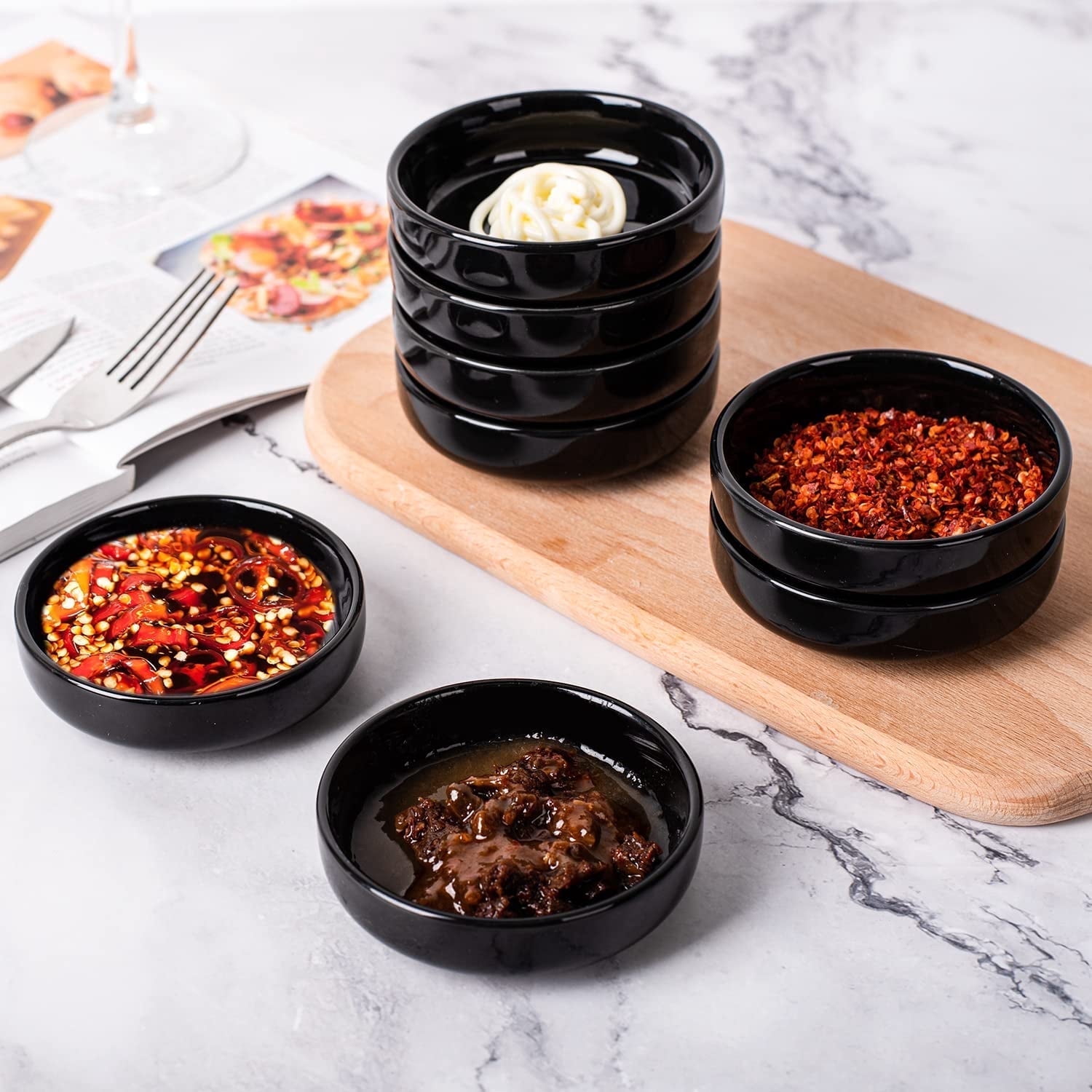 Dipping Dipping Bowls Set Ceramic, Soy Sauce Side Dish 8 Pack 3.5 oz, Black