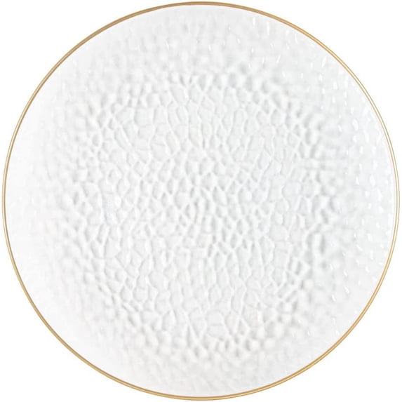 (8 PACK) EcoQuality 13" inch Round Charger Hammered Translucent Clear Plastic Plates with Gold Rim - China Like Party Plates, Heavy Duty Large Disposable Dinner Salad Plate Weddings, Serveware