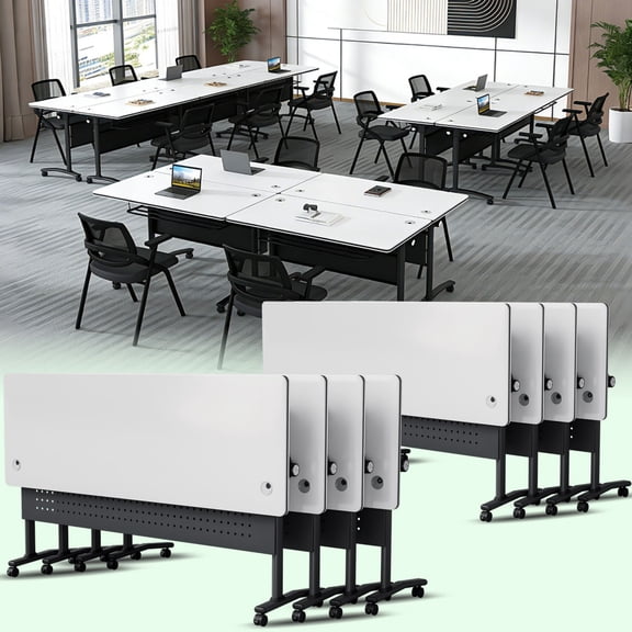 8 PACK Folding Conference Room Table with Wheels,47.2 IN Modular Conference Tables Seminar Table with Grommet,Stability Enhancement,Fold Up Rolling Conference Table for Office