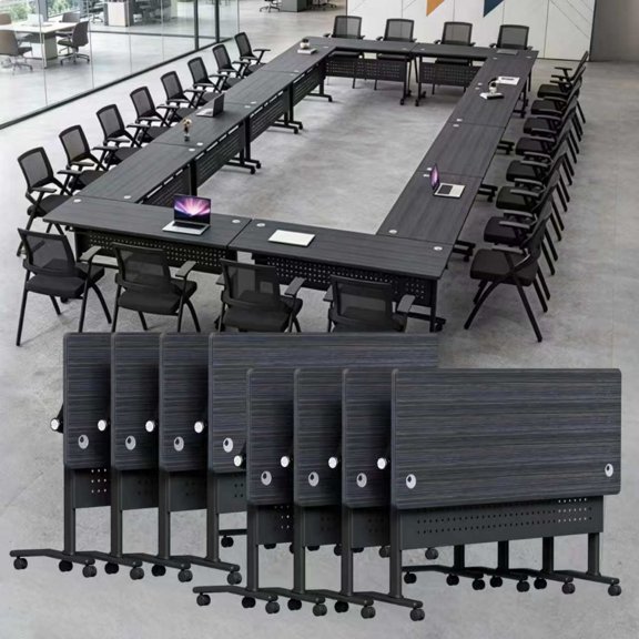8 PACK Folding Conference Table,Conference Room Tables with Wheels,47.2 IN Modular Seminar Table with Grommet,Mobile Rolling Training Tables for Office Classroom