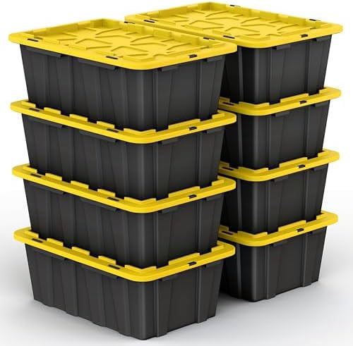 8 PACK of Medium 12 Gallon Plastic Storage Bin Tote Organizing ...