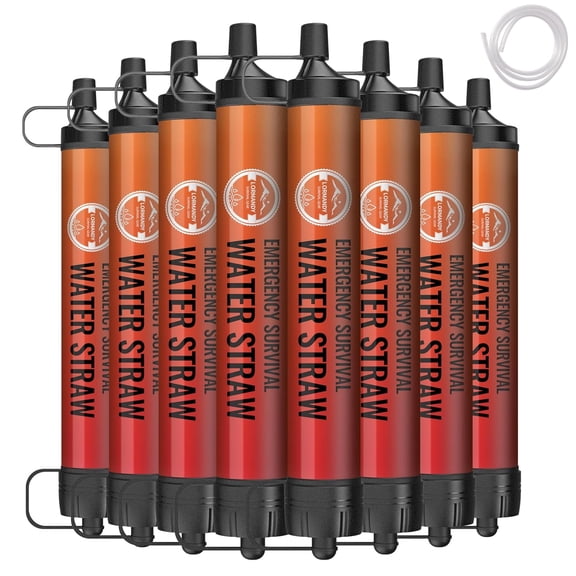 8 PACK Portable Water Filter Straw Mini Water Purifier Survival Gear for Emergencies, Hiking, Camping, Disaster Preparation-Orange