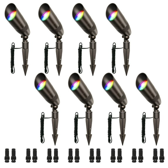 8-PACK RGB Landscape lighting, 5W 200-300LM, 2700K-4000K 5CCT RGB Landscape lights low voltage,IP65 Waterproof color changing landscape lights,oil-rubbed bronze, ETL Certified