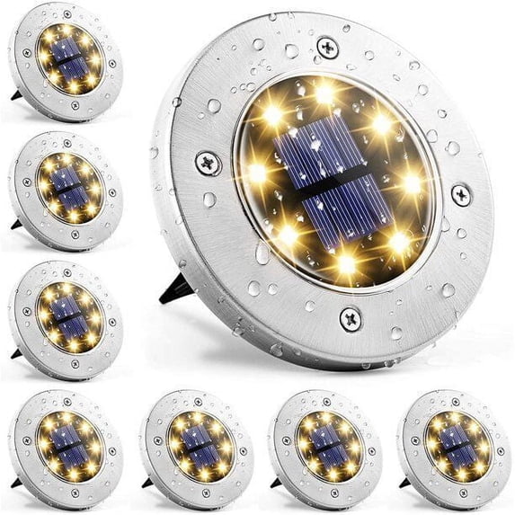 8 PACK Solar In Ground Lights Outdoor Buried Lamp Disk 8 LED Lawn Pathway Garden