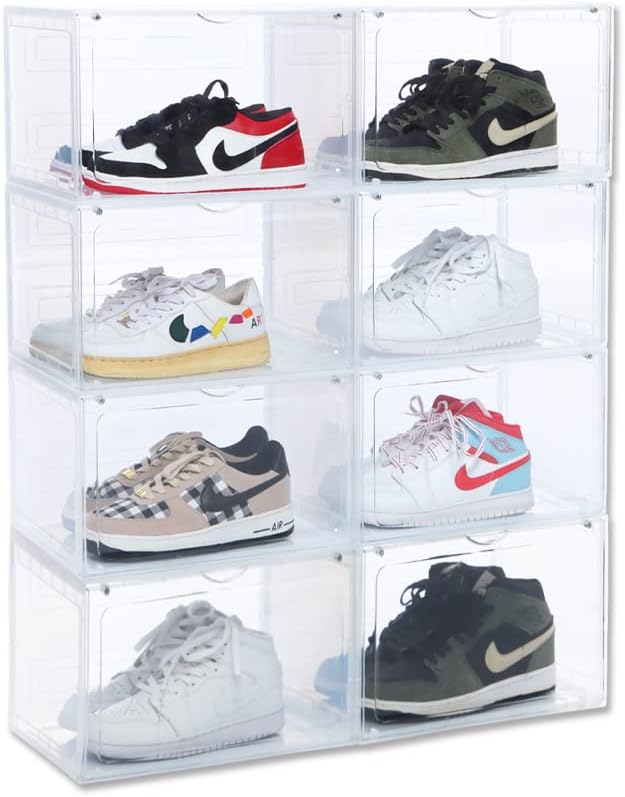 8 PACK XL Shoe Storage Box,Drop Side Sneaker Display Case,Shoe Boxes