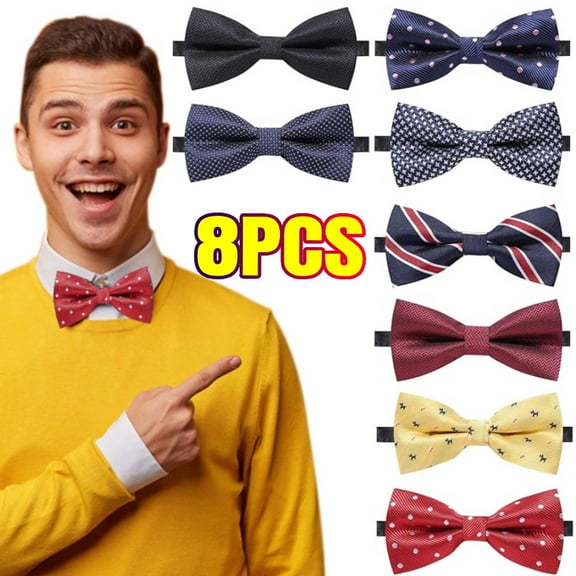 8 PACKS Elegant Adjustable Pre-tied Bow Ties for Men, Men's Bow Ties, Wedding Work Party Prom Bowties