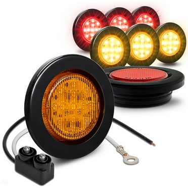 8 PC 2.5" Round LED Clearance Light Side Marker- Two in One Reflector and Clearance Light [Polycarbonate Reflector] [13 LEDs] [Rubber Grommet] [IP 67] for Trailers - 4 Red and 4 Amber