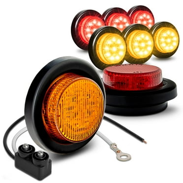 8 PC 2" Round LED Clearance Light Side Marker - Two in One Reflector and Clearance Light [Polycarbonate Reflector] [10 LEDs] [Rubber Grommet] [IP 67] for Trailers - 4 Red and 4 Amber