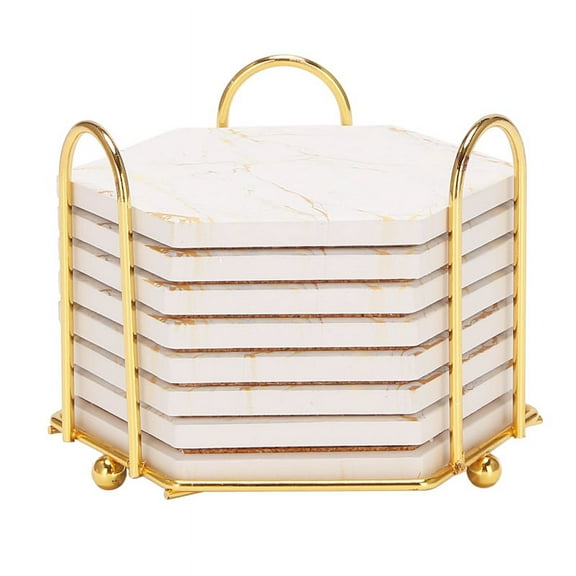 8 PC Coasters for Drinks Absorbent with Holder Marble Design Ceramic Coaster Set Super Absorbent Hot and Cold Drink