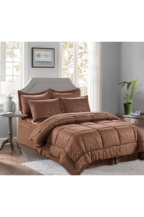 8 PC Comforter Set ,Flat Sheet,Fitted Sheet,2 Pc Pillowcase , 2 pc Shams,Bedskirt and Comforter Icluded, Full/Queen, Chocolate