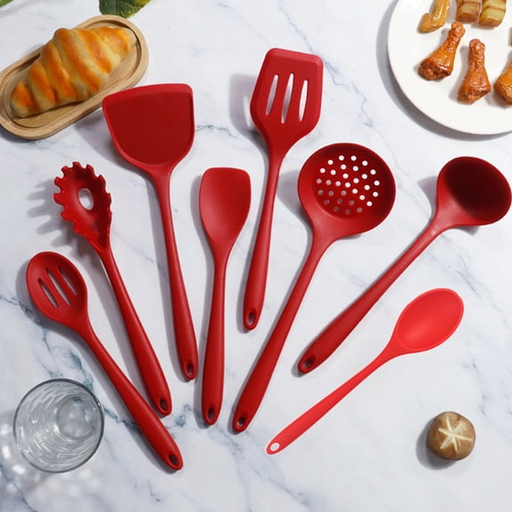 8 PC Nylon-Handled Kitchen Utensil Set, Heat-proof Kitchen Utensils Set for Nonstick Cookware, Stylish Kitchen Accessories for Cooking and Decor, Red
