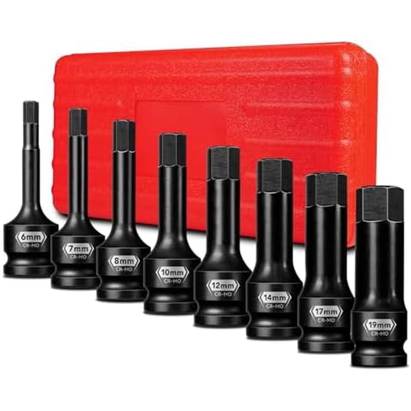 8 PCS 1/2 Inch Drive Allen Impact Socket Set, Metric Hex Socket 6 mm to 19 mm, Master Impact Grade Cr-Mo Steel with Heavy Duty Storage Case$$Tools & Hardware Other