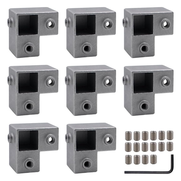 8 PCS 1In/25 mm Square Tube Connector, 3-Way Pipe Fitting Connector Aluminum Alloy Tee Chain End Rails Clamps B
