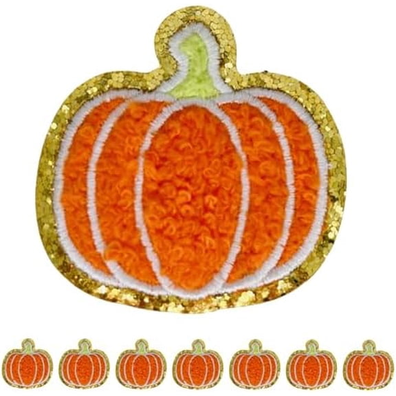 8 PCS 2.3 Inch Pumpkin Chenille Patches, Self Adhesive for Clothing, Stick on Embroidered for Bags, Iron on for Hats, Backpacks, Jeans$$Art & Craft