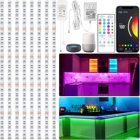8 PCS 3.3FT Smart RGB Under Cabinet Lights Kit, Work with Alexa and Google Assistant, App and Remote Control, Music Sync Color Changing, Timer, Dimmable, for Cabinet, Counter, Shelf, Bookcase
