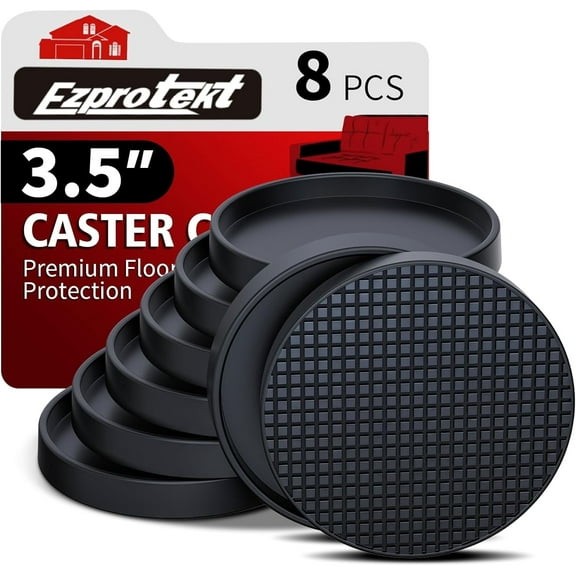 8 PCS 3.5 Inch Non Slip Rubber Furniture Caster Cups, Round Non Skid Furniture Coasters, Furniture Pads for Hardwoods Floors, Anti Slide Furniture Feet Floor Protectors for Bed Couch Stoppers (Black)