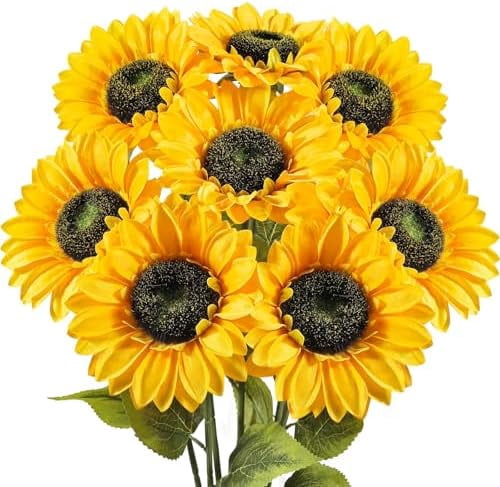 8 PCS 5.9" W x 24.8" H Large Sunflowers Artificial Flowers with Long ...