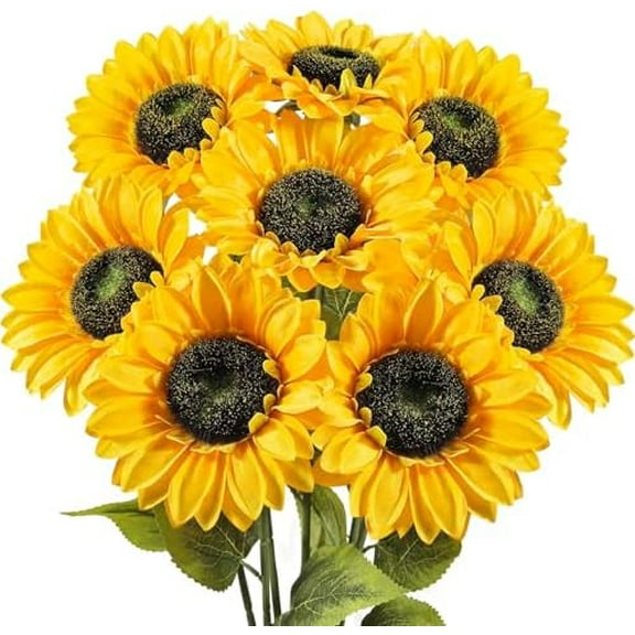 8 PCS 5.9" W x 24.8" H Large Sunflowers Artificial Flowers with Long Stems Silk Fake Big Sunflowers Bouquet Faux Sunflower Arrangement for Home Vase Table Wedding Garden DIY Fall Decor