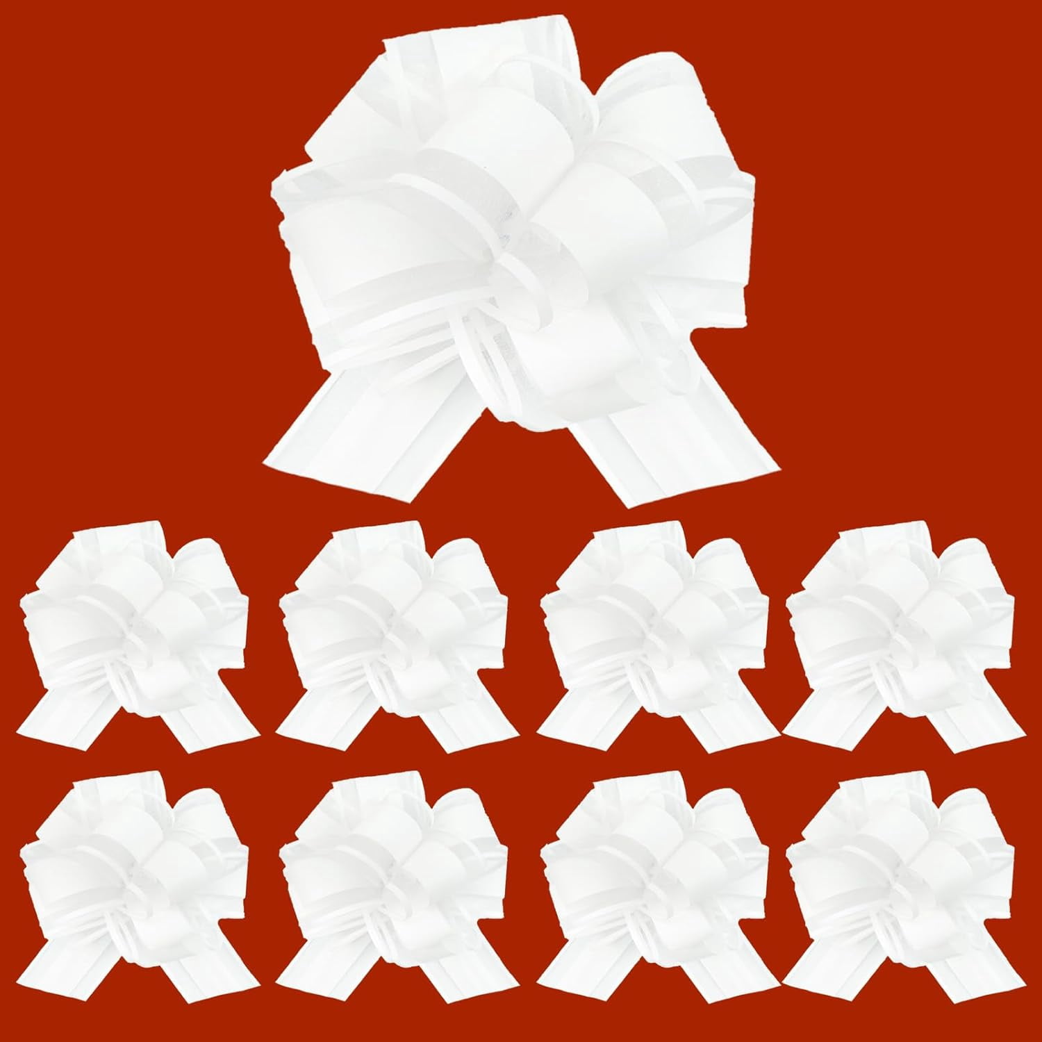 8 PCS 6 Inch Pull Bows for Gift Wrapping, Decorative Ribbon Presents, Wedding Party Decoration, Floral Bow Bouquet Basket Box Packaging, DIY Craft Wrapping Suppliesv (White)