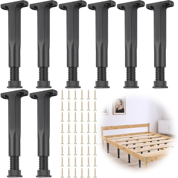 8 PCS Adjustable Height Bed Support Legs, 7.9"-15" Bed Frame Support Legs with 48 PCS Screws for King Queen Bed Slats Couch Dresser Table Frame Sofa