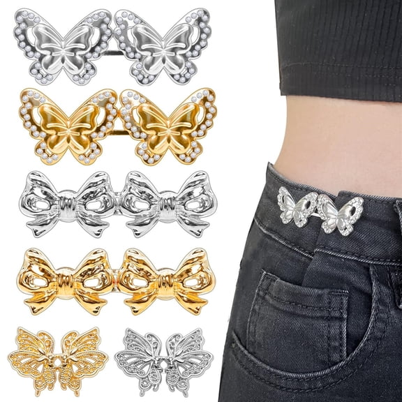 8 PCS Adjustable Waist Tightener Button for Women, No Sewing Bow Waist Pin Button, Detachable Buckles for Pants Skirt Waist