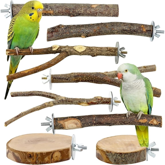 8 PCS Bird Perch Set for Cage - Natural Apple Wood Platforms & Hardwood Branches for Parakeets, Budgies, Cockatiels - Small Bird Habitat Gym, Climbing Stand & Safe Chew Toys