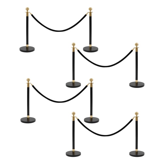 8 PCS Black and Gold Posts 201 Stainless Steel Barrier Post Kit Stanchion Posts with 4 Extra-long Barrier Ropes Crowd Control Barriers Stanchion Post with Ball Top