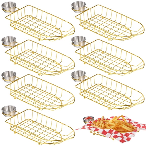 8 PCS Boat-Shaped Serving Basket Set, Oval Metal Wire Baskets, 9.6 x 5.1 x 1.8 in Bread Baskets Sandwich Containers Fast Food Baskets for Hot Dog Fruit Burger Kitchen Restaurant Storage