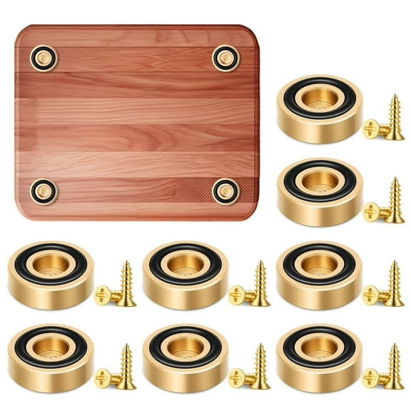 8 PCS Brass Cutting Board Feet with Non Slip Pads 1.18 Inch Rubber Feet for Cutting Board with Screws for Wood, Cutting Board Rubber Feet for Furniture, Chair Leg Floor Protectors (Yellow)