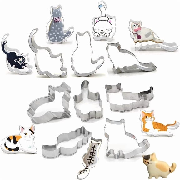 8 PCS Cat Cookie Cutter Set Stainless Steel Cat Cookie Cutters Shapes Candy Food