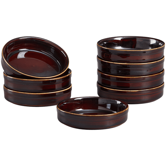 8 PCS Ceramic Ramekins, 4 Oz Oven Safe Creme Brulee Cups, Shallow Round Baking Bowls, Mini Tart Quiche Pans, Rustic Bronze Ceramic Dishes for Dessert & Dipping Sauce
