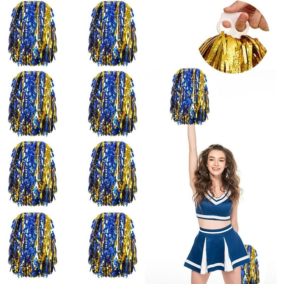 8 PCS Cheerleader Pom Poms,with Baton Handle for Rooters Cheering Squad Team Spirit Sports (Blue Gold)