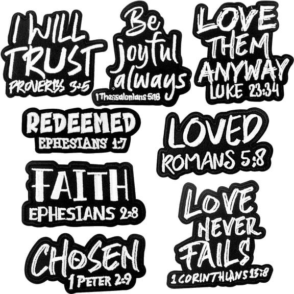 8 PCS Christian Patches Religious Bible Verse Embroidered Iron on Patches Motivational Religious Christian for Hat Backpack Jacket Clothes DIY Accessories Decoration