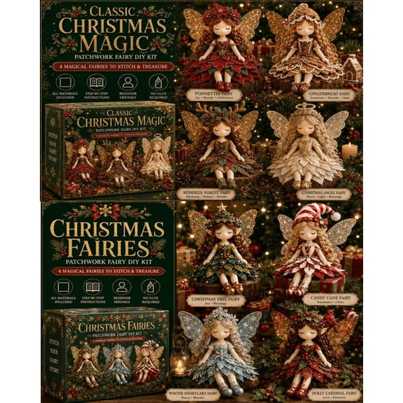 8 PCS Christmas Fairy Patchwork DIY Collection, Fun Flower Fairies Patchwork Sewing Kit, Make 4pcs Winged Elf Cloth Doll,Fabric Full Supplies DIY Craft Set ,Double Magic Pack