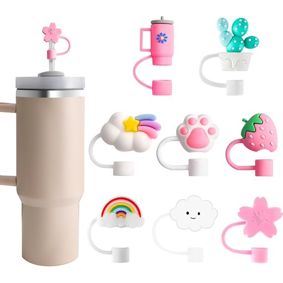 8 PCS Christmas Straw Topper, Straws Cover for Stanley 30&40 Oz Tumbler, Cute Christmas Straws Caps in Various Shapes, Drinking Straw Tip Covers for 0.4 Inch/10 mm Straw