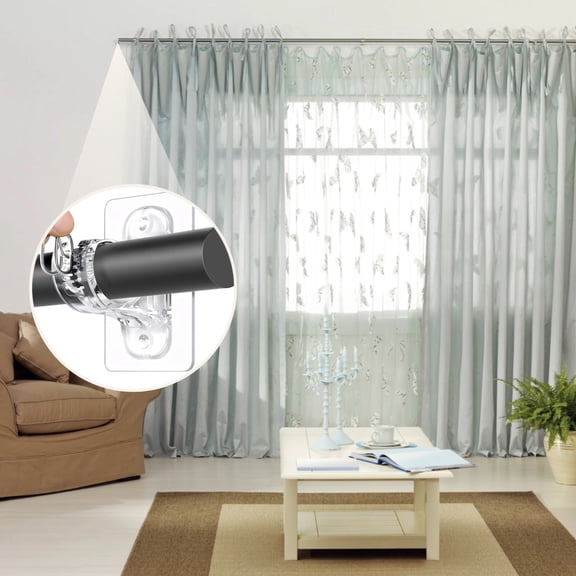 8 PCS Clear Adhesive Curtain Rod Brackets, No-Drill Wall Mount Holders Supporting 15 LBS with Universal Design for 0.8 to 1.7 Inches Rods, Damage-Free Installation for Bathroom Shower Bedroom