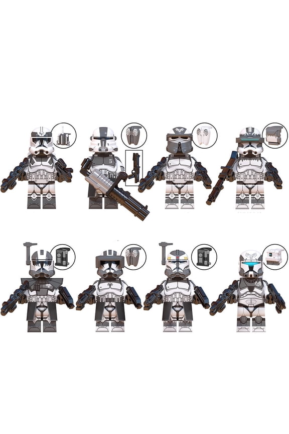 8 PCS Clone Wars Clone Trooper Wolf Regiment Commandos Action Figures Building Blocks Toys Set (Gift - 1PCS Turtle Keychain)