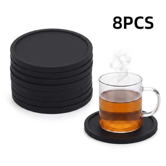Round Silicone Coaster, Suitable for Coffee Cups, Glass Cups, Tea Cups, Insulated Mugs, etc., Black