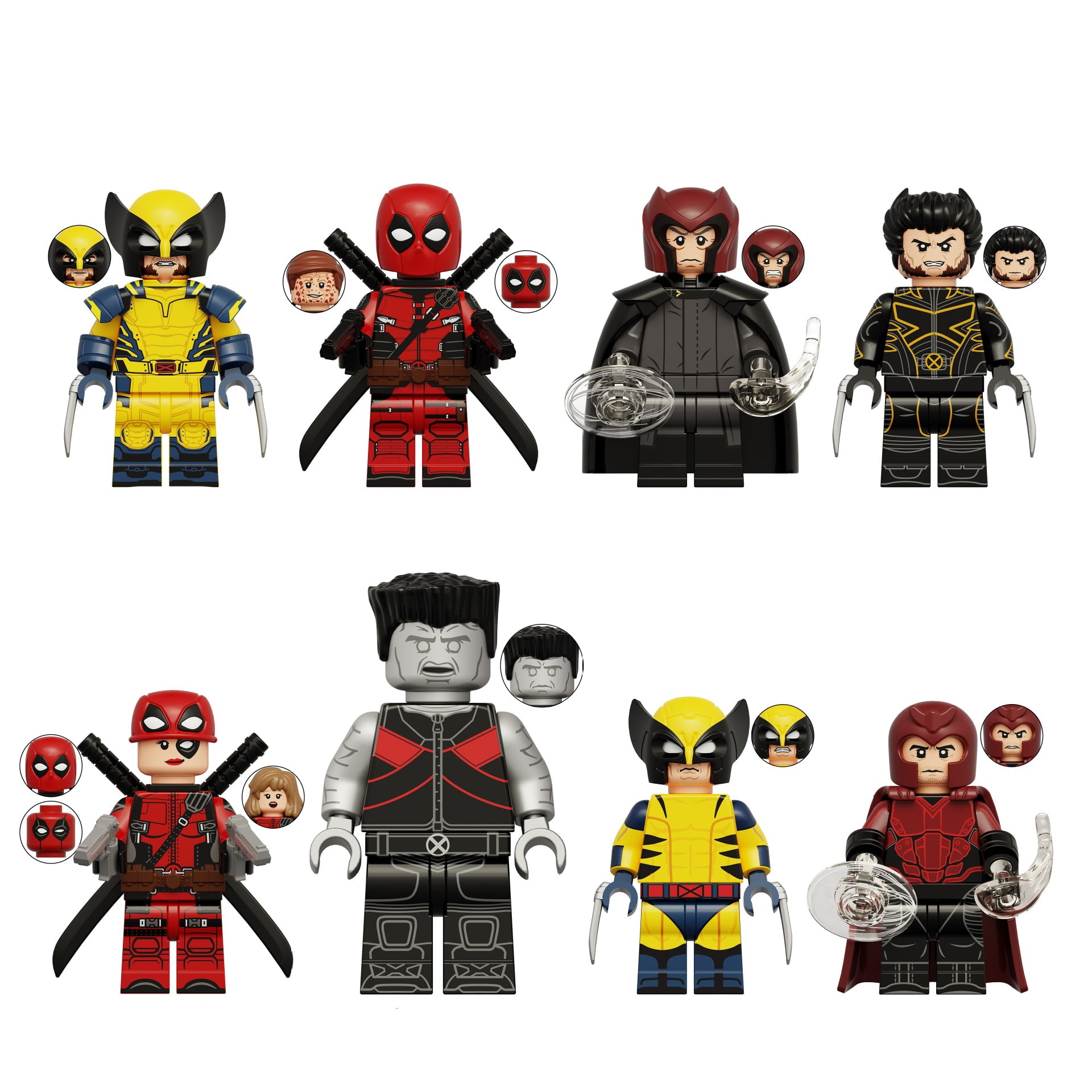 8 PCS Collectible Superhero Deadpool Minifigures Magneto Wolverine Action Figures Building Blocks Assemble Toys for Kids Birthday Gift