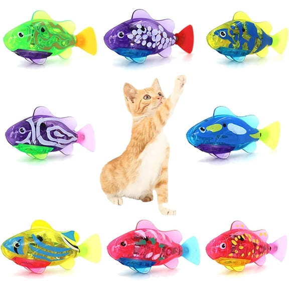 8 PCS(Color randomInteractive Swimming Electric Fish Toy for Indoor Cats Play for Cat with LED Light, Cat Enrichment Electronic Cat toy