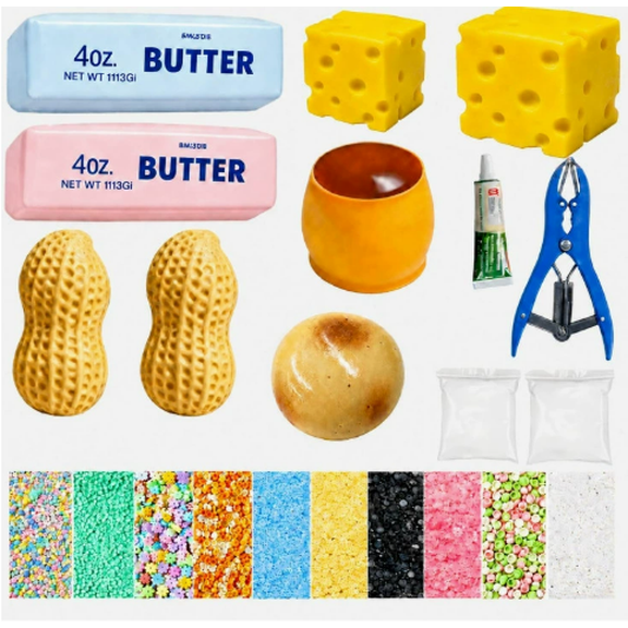 8 PCS DIY Stress Ball Making Kit with Filler, Crunchy Squishy Making Kit with Cheese, Butter, Peanut & Mango Skins, Air Pump and Expander Tool for Anxiety Relief and Creative Play