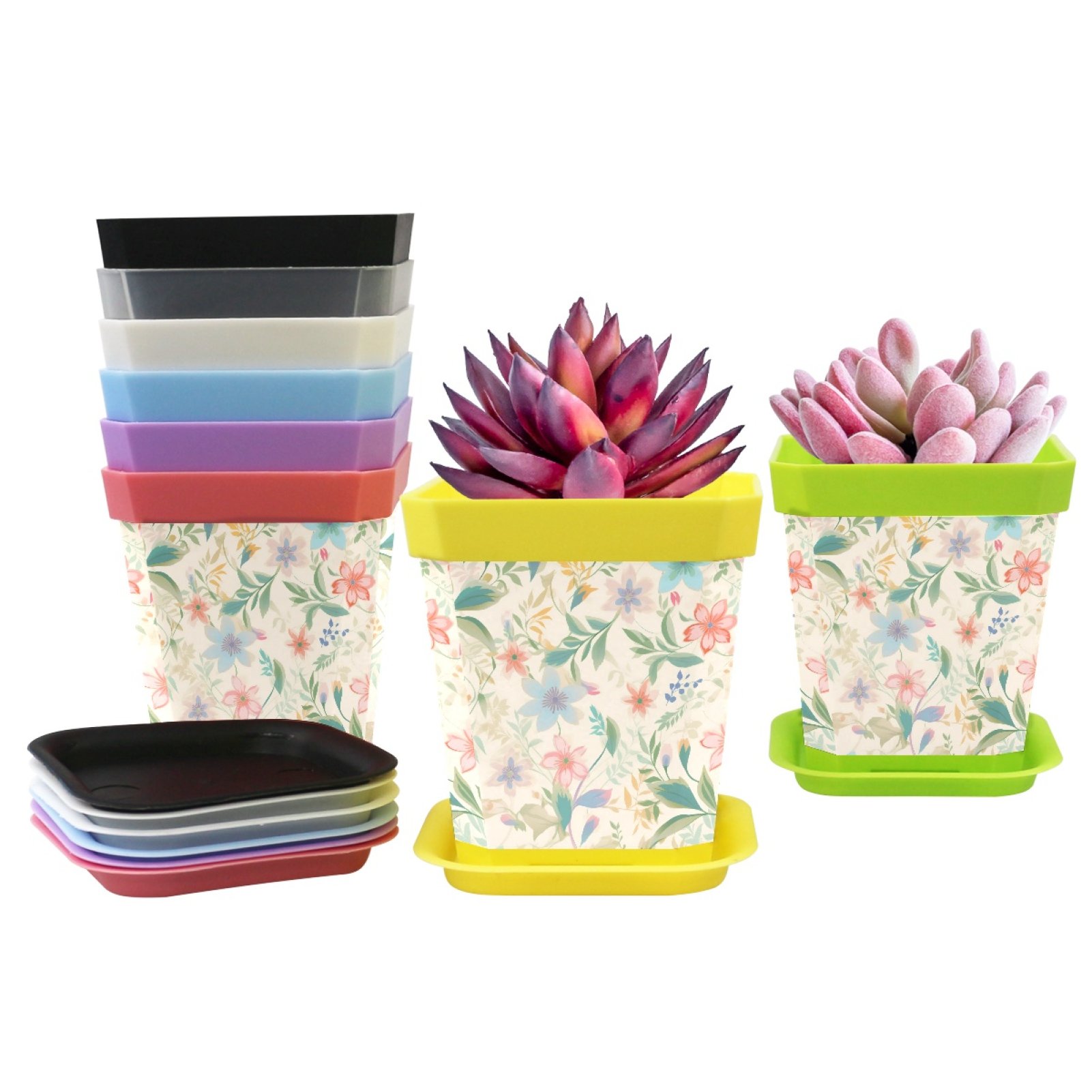 8 Pcs Decorative Flower Pots,Flowers Floral Small Plastic Plant Pots,Planter Pots for Indoor
