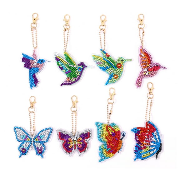 8 PCS Diamond Art Painting Keychains Kits for Adult Kids Butterflys Double Sided Key Bag Chains Diamond Art Craft DIY Insect Key Ring Paint with Diamonds Dots Pendant Gift Decor
