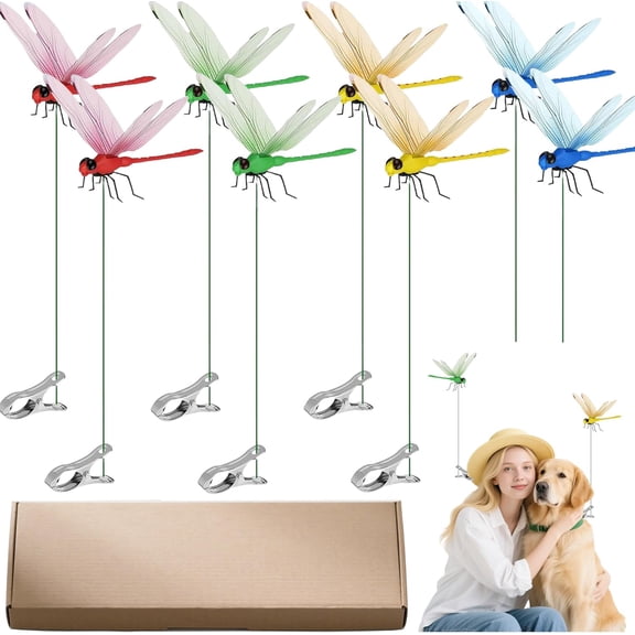 8 PCS Dragonfly Clips for Bugs Repellent Outdoor, DIY Dragonfly Garden Stakes Decor for Yard Patio Garden, Dragon Fly Hat Clip, Dragonfly Clips to Keep Bugs Away Fly Scare Devices (4 Color Set)