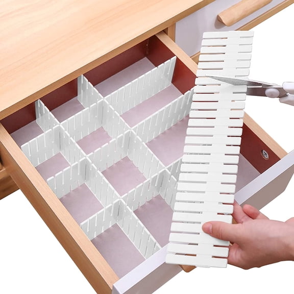 8 PCS Drawer Divider, Drawer Dividers for Clothes, Kitchen Drawer Dividers, Adjustable Diy Storage Organizer Separator for Desk & Box in Kitchen Bathroom Bedroom Office, Cut at Will, White